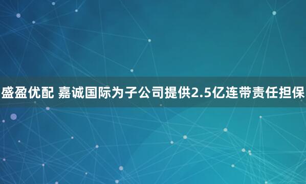 盛盈优配 嘉诚国际为子公司提供2.5亿连带责任担保
